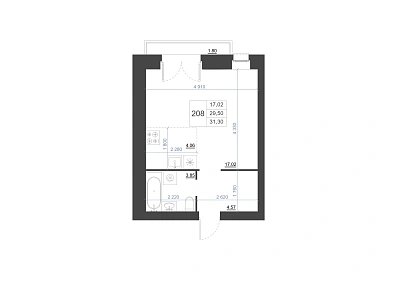 СТУДИЯ, 31,3 М²