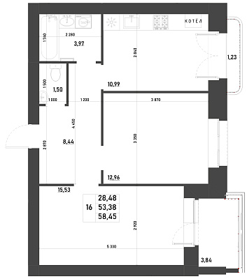2-КОМНАТНАЯ, 58,45 М²