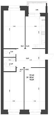 3-КОМНАТНАЯ, 93,69 М²