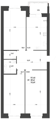 3-КОМНАТНАЯ, 93,69 М²