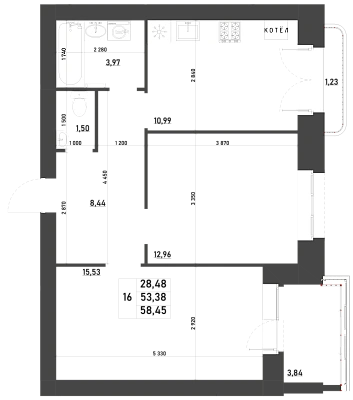 2-КОМНАТНАЯ, 58,45 М²