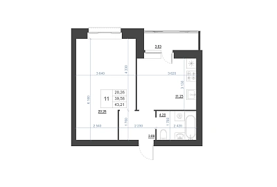 1-КОМНАТНАЯ, 43,21 М²