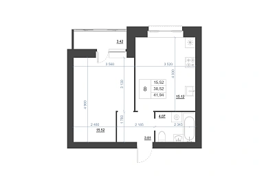 1-КОМНАТНАЯ, 41,94 М²