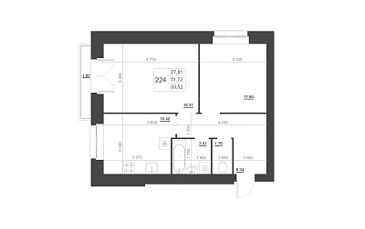 2-КОМНАТНАЯ, 53,52 М²