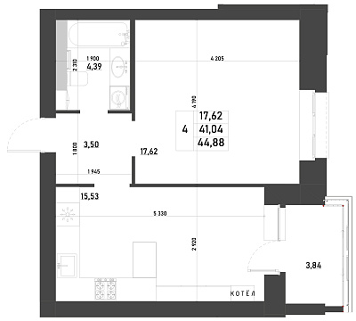 1-КОМНАТНАЯ, 44,88 М²