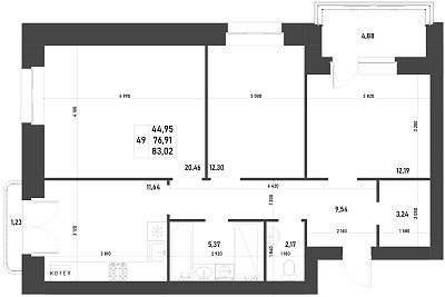3-КОМНАТНАЯ, 83,02 М²