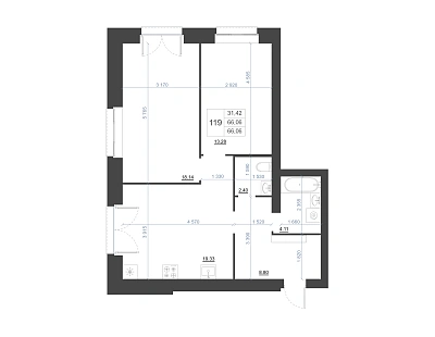 2-КОМНАТНАЯ, 66,06 М²