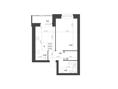 1-КОМНАТНАЯ, 42,88 М²