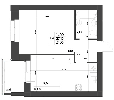 1-КОМНАТНАЯ, 41,22 М²