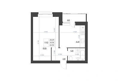 1-КОМНАТНАЯ, 43,59 М²