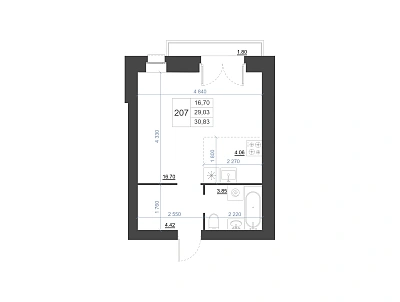 СТУДИЯ, 30,83 М²