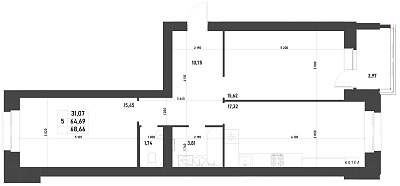 2-КОМНАТНАЯ, 68,66 М²
