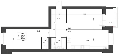 2-КОМНАТНАЯ, 68,66 М²