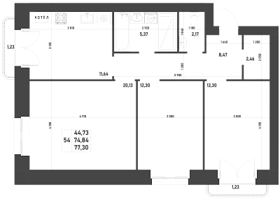 3-КОМНАТНАЯ, 77,3 М²