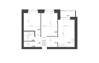 2-КОМНАТНАЯ, 54,72 М²