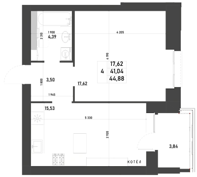 1-КОМНАТНАЯ, 44,88 М²