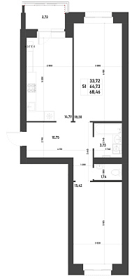 2-КОМНАТНАЯ, 68,46 М²