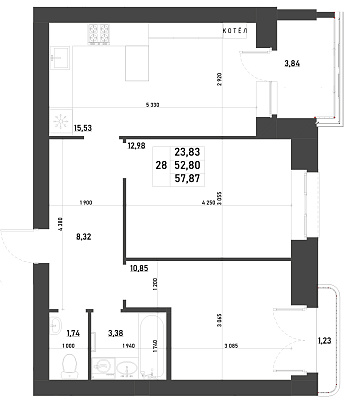 2-КОМНАТНАЯ, 57,87 М²