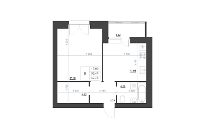 1-КОМНАТНАЯ, 42,76 М²