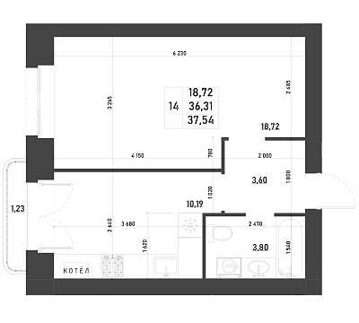 1-КОМНАТНАЯ, 37,54 М²