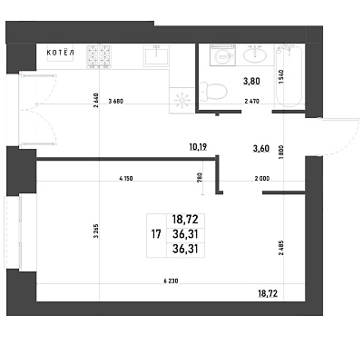 1-КОМНАТНАЯ, 36,31 М²