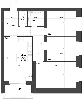 3-КОМНАТНАЯ, 81,81 М²