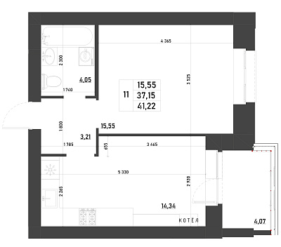 1-КОМНАТНАЯ, 41,22 М²