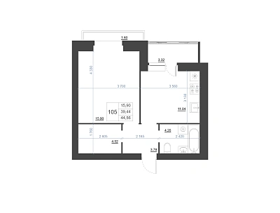 1-КОМНАТНАЯ, 44,56 М²