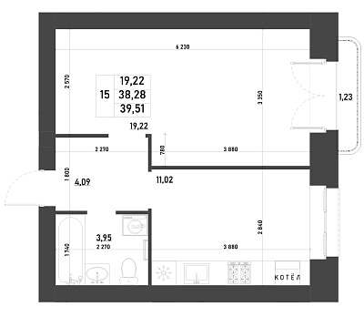 1-КОМНАТНАЯ, 39,51 М²