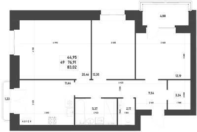 3-КОМНАТНАЯ, 83,02 М²