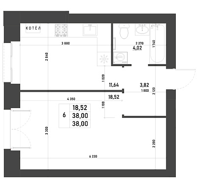 1-КОМНАТНАЯ, 38 М²