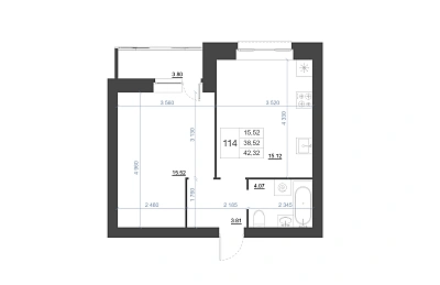 1-КОМНАТНАЯ, 42,32 М²