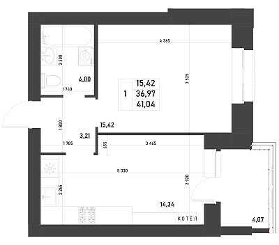 1-КОМНАТНАЯ, 41,04 М²